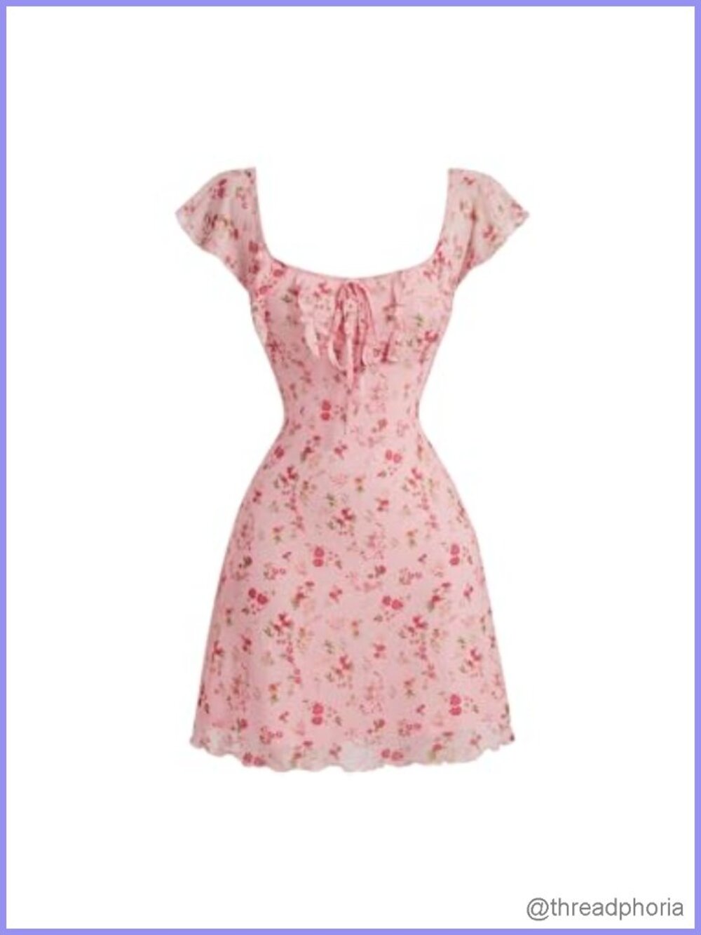 Floral Print Cap Sleeve Dress Square Neck Tie Front Summer A Line Mini Dress